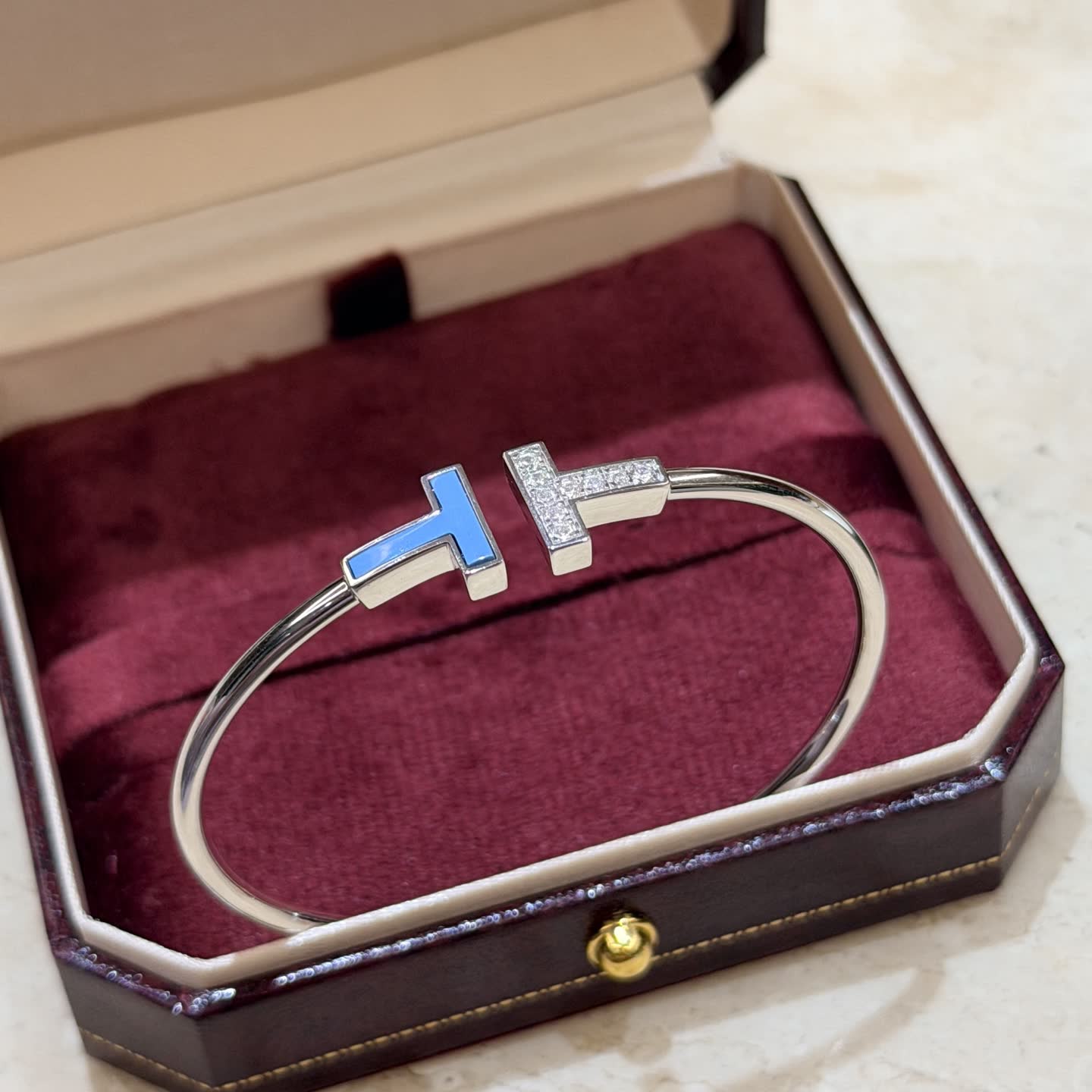 Tiffany & Co. Blue Enamel and Diamond T Bracelet